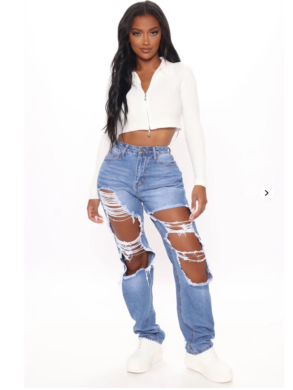 Fashion Nova Blue Distressed woman’s Straight Jeans